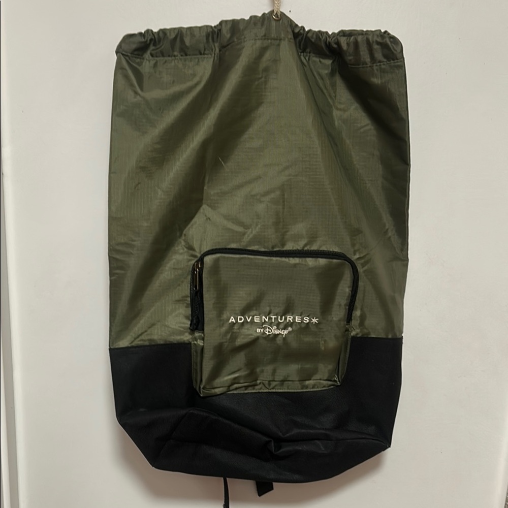 Green and Black Nylon Backpack with Drawstring Closure